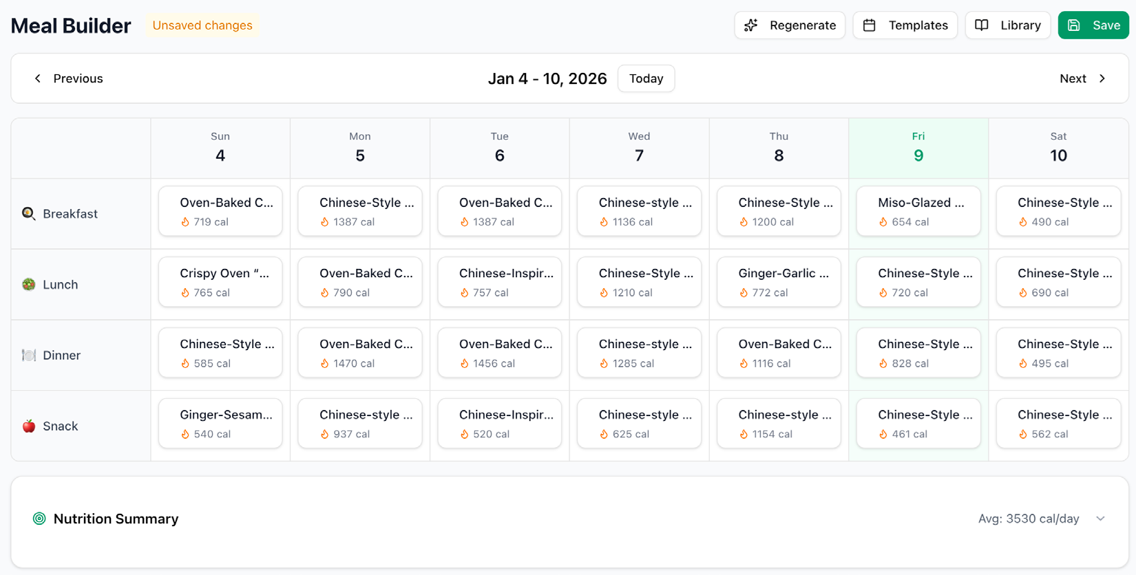 Member Portal weekly meal builder